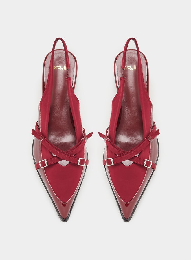Styli Burgundy Pointed-Toe Slingback Flats - Image 5